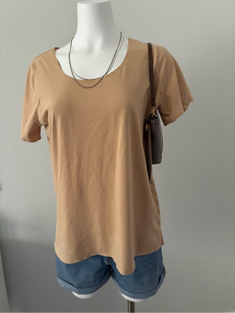Lauren Ralph Lauren Short Sleeve Scoop Neck Top in Camel